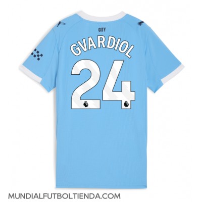 Camiseta Manchester City Josko Gvardiol #24 Primera Equipación Replica 2025-26 para mujer mangas cortas Camiseta Manchester City Josko Gvardiol #24 Primera Equipación Replica 2025-26 para mujer mangas cortas
